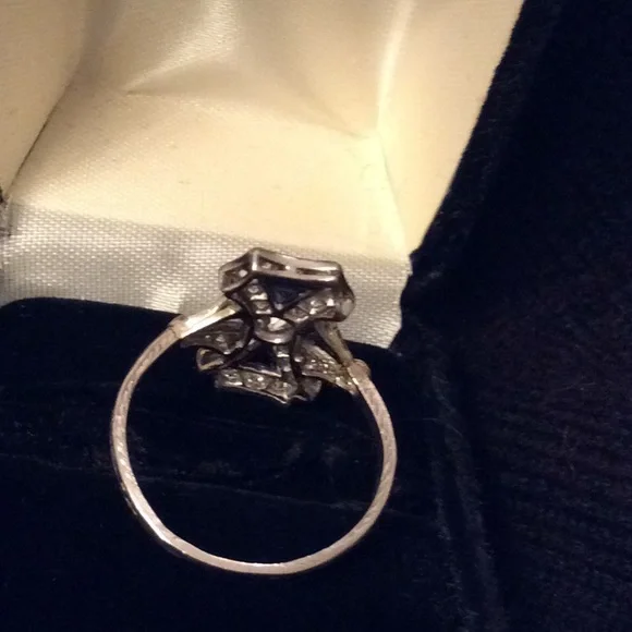 Vintage Art Deco Euro Diamond & Sapphire Ring sz 8 - Picture 5 of 10